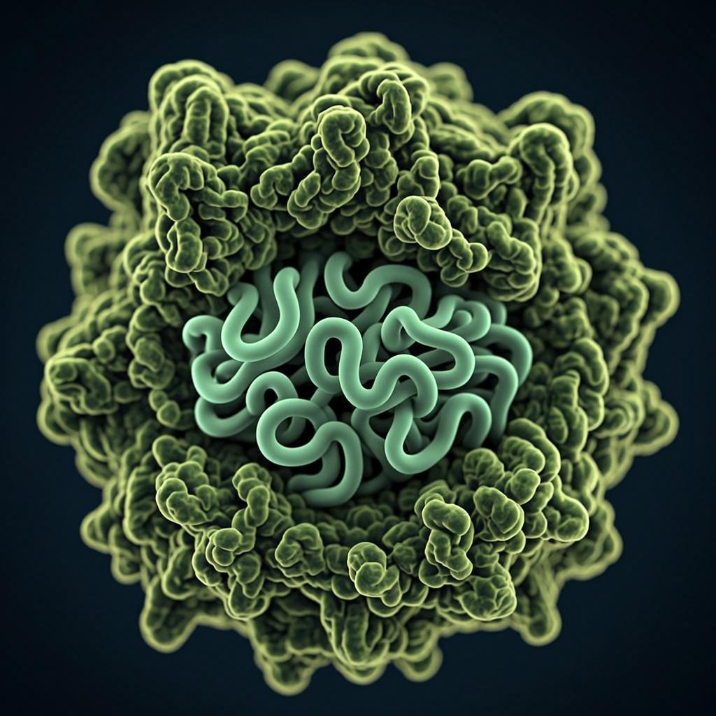 Render of a drug-like molecule inside a protein binding pocket